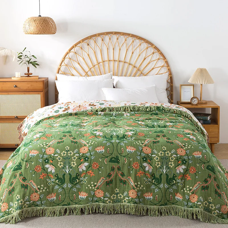 Muslin Cotton Bedspread - 순면 무슬린 직조 태슬 담요 더블