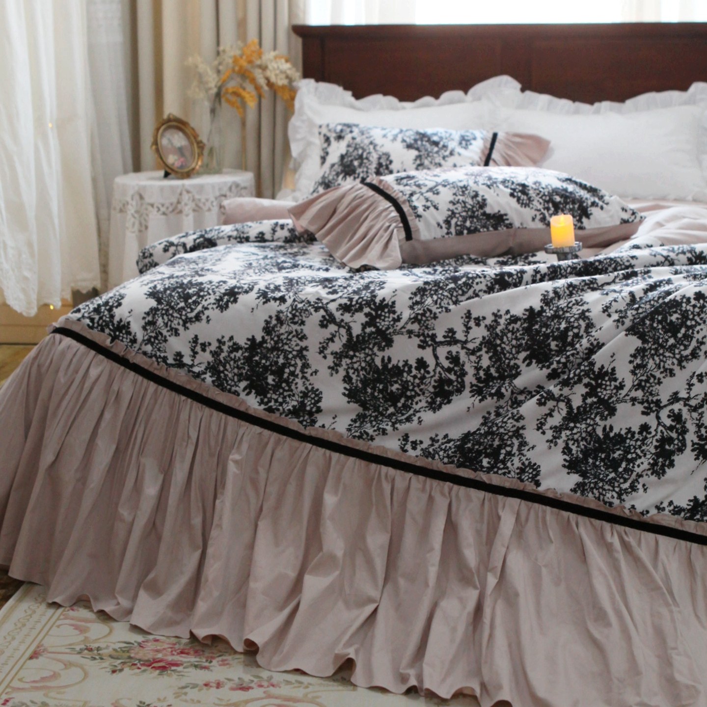 Aesthetic Floral Duvet Cover - 크리스티 프렌치 스타일 프린세스 러플 스커트