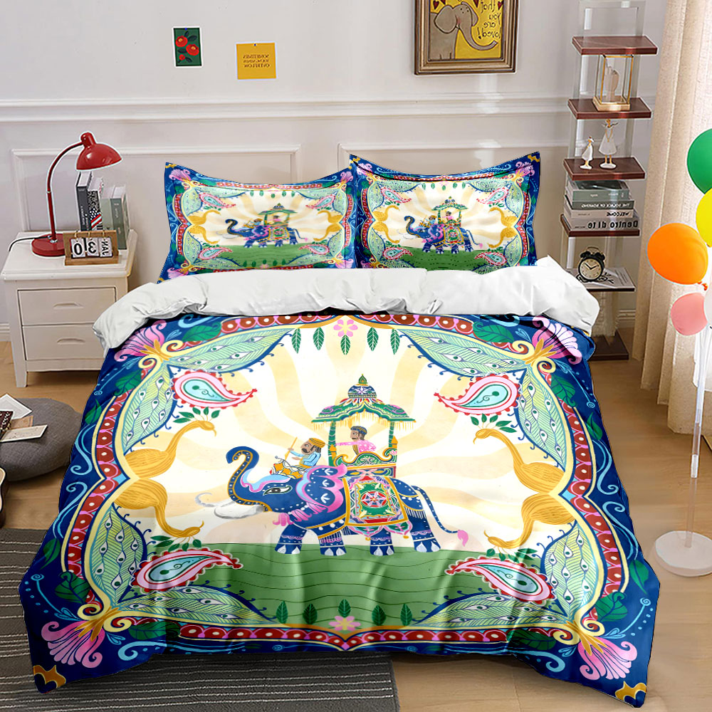 Duvet Cover Sets With Zipper - 장식이 화려한 코끼리와 승객 패턴이 있는