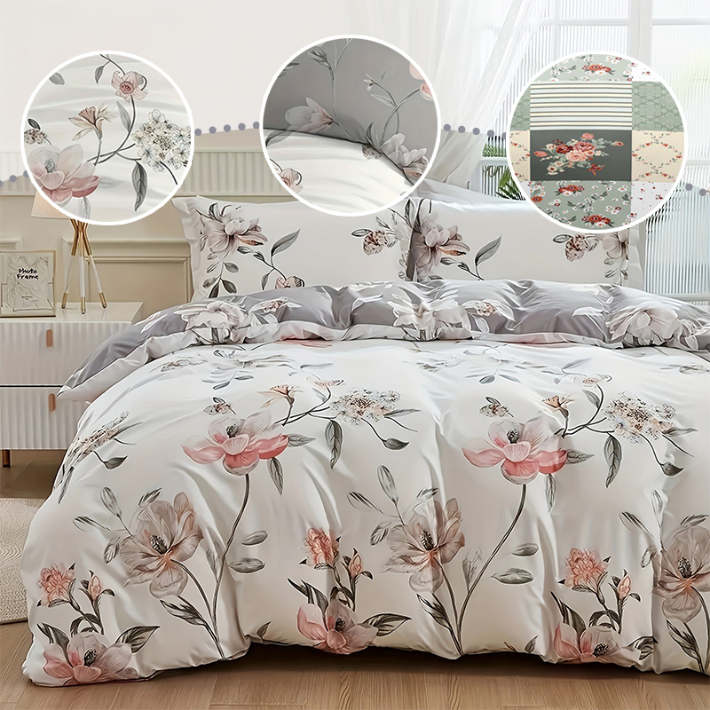 Aesthetic Floral Duvet Cover - 2/3PCS 녹색 꽃무늬 이불 커버 세트