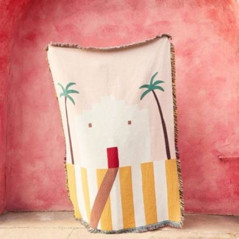 Boho Throw Blanket Fringe - 파스텔 핑크 데저트 아도비 스로우 블랭킷,