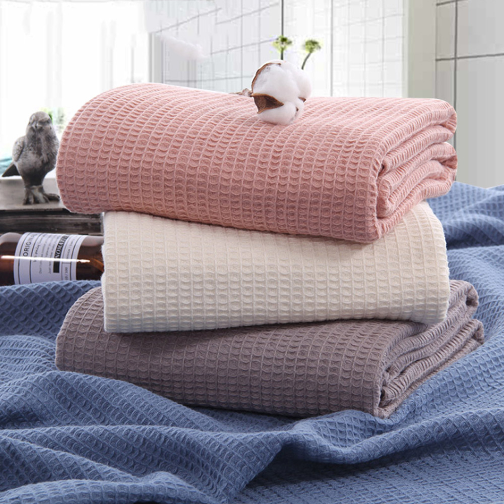 Muslin Cotton Bedspread - 와플 모슬린 여름 침대보, 그레이 핑크