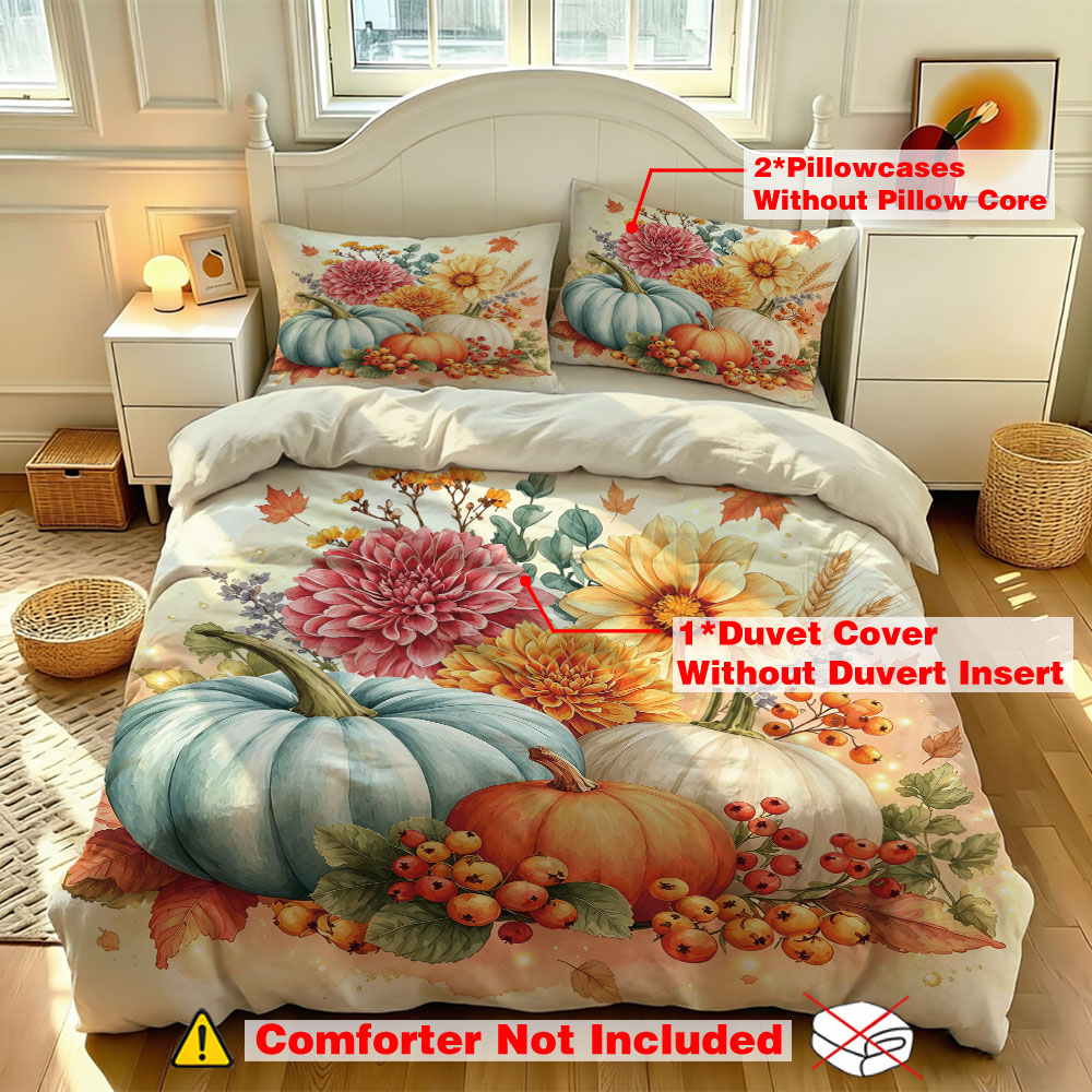 Aesthetic Floral Duvet Cover - 수채화 연하늘색 호박 해바라기 꽃무늬 3종