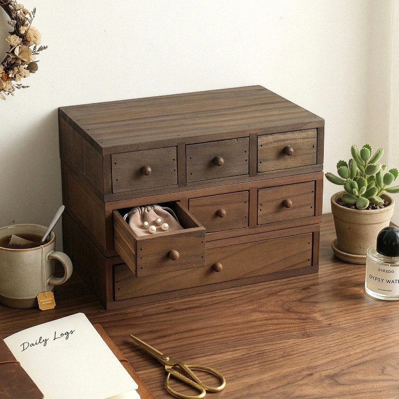 Storage & Organization - 나무 데스크탑 수납함 모니터 높이 조절