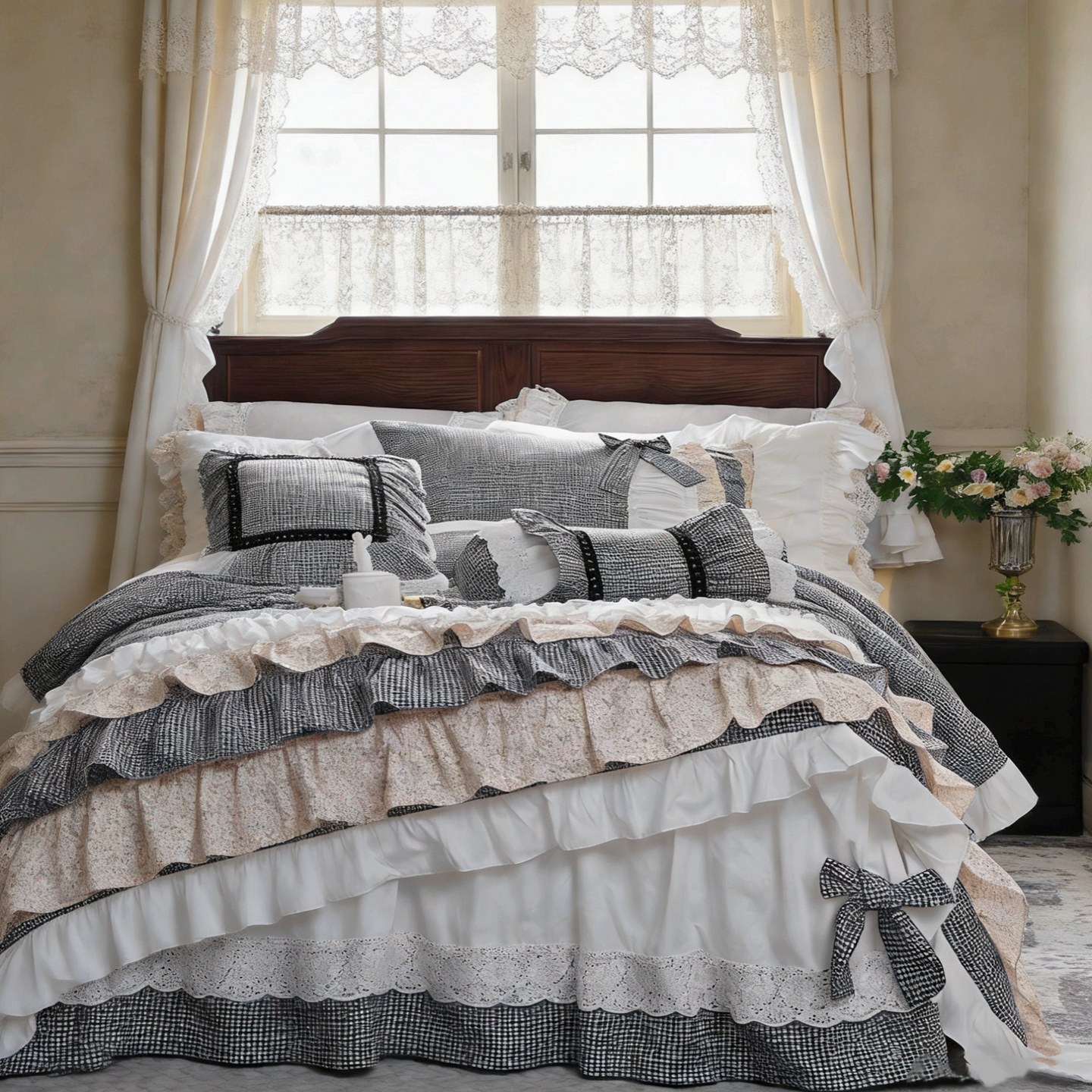Aesthetic Floral Duvet Cover - 컨트리 코티지코어 침구 세트 공주풍 플래드