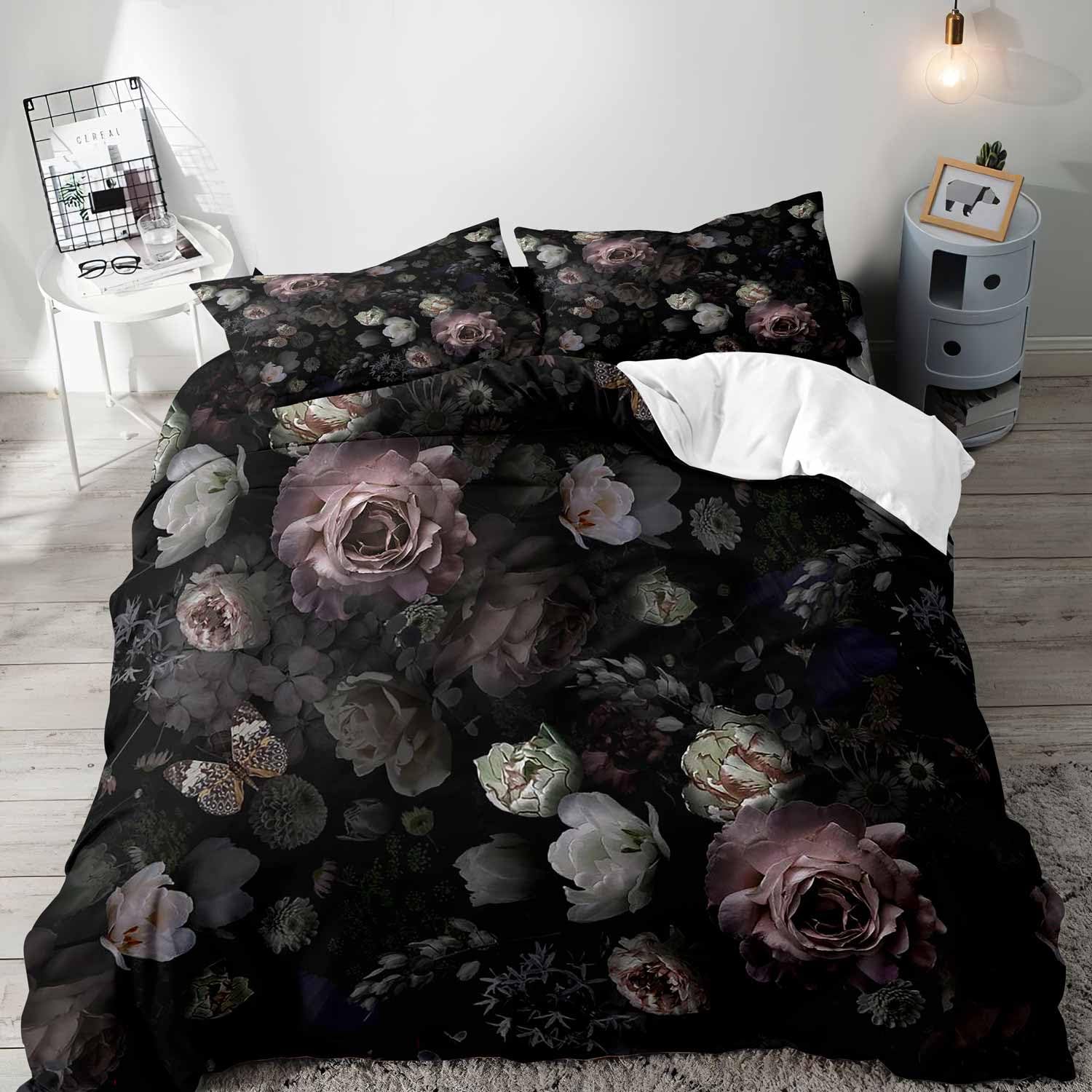 검은 꽃 이불 커버 퀸 침구 세트, 고딕 침구, 어두운 - Aesthetic Floral Duvet Cover 리뷰 및 가격