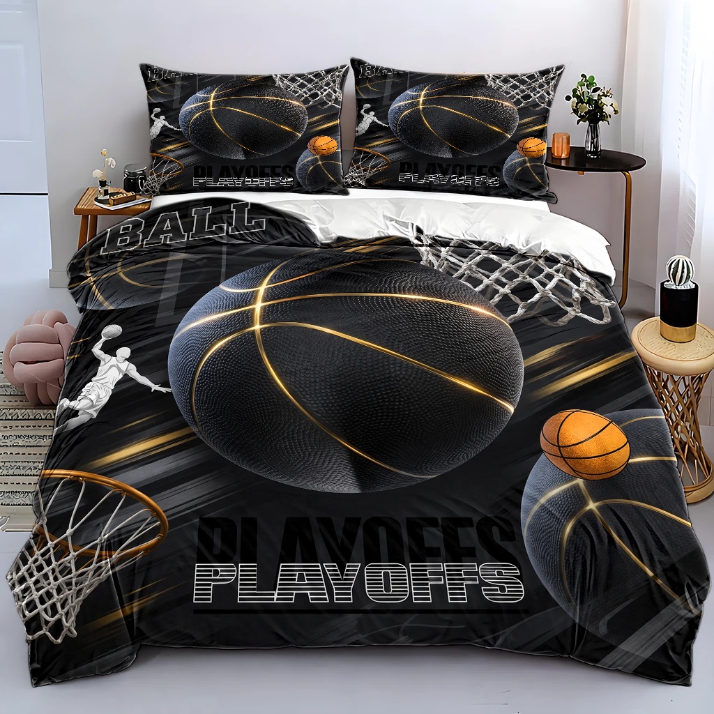 3피스 블랙&골드 농구 스타일 프린트 이불 커버 세트, - Duvet Cover Sets With Zipper 리뷰 및 가격