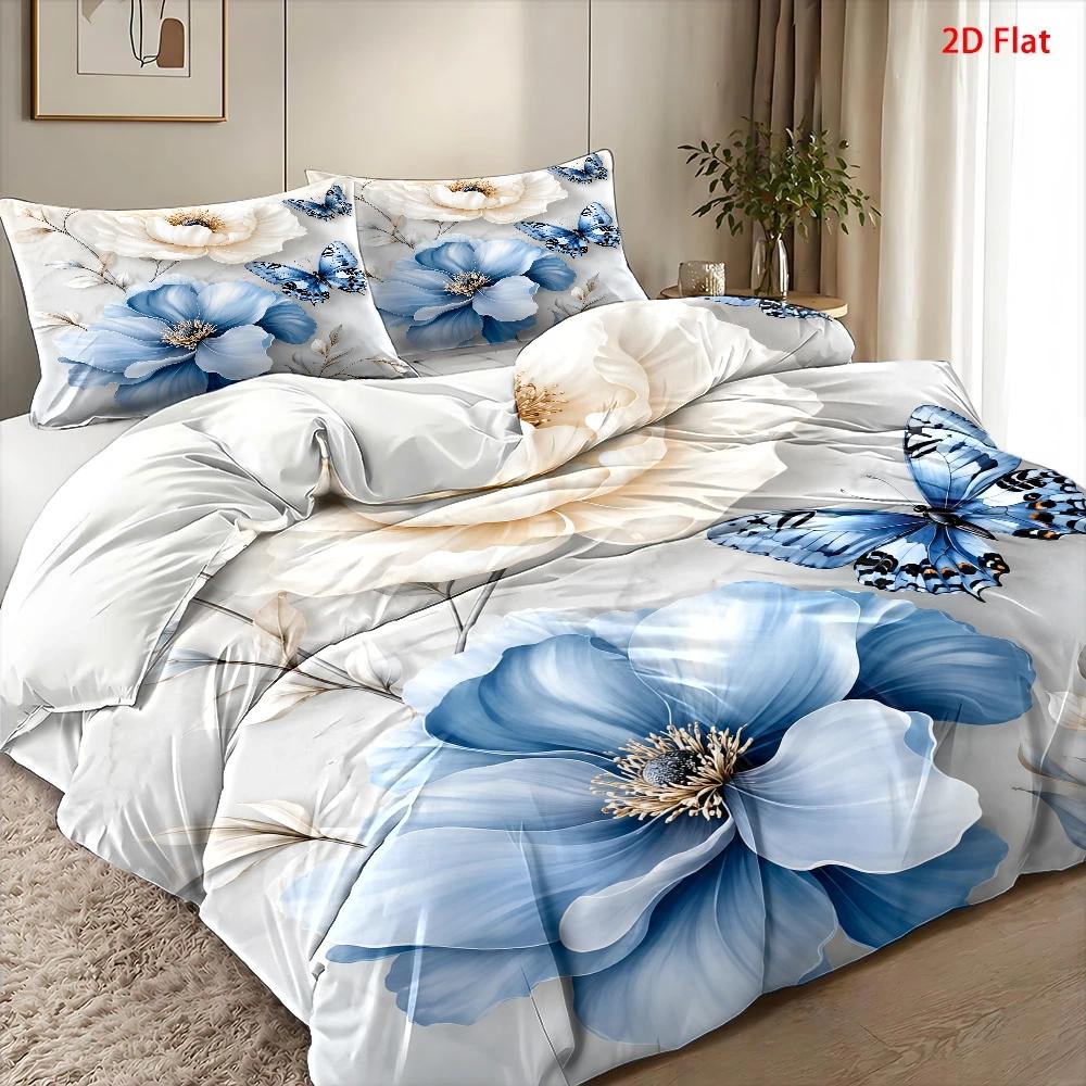 3피스 라이트 럭셔리 스타일 블루 앤 화이트 플로럴 버 - Duvet Cover Sets With Zipper 리뷰 및 가격