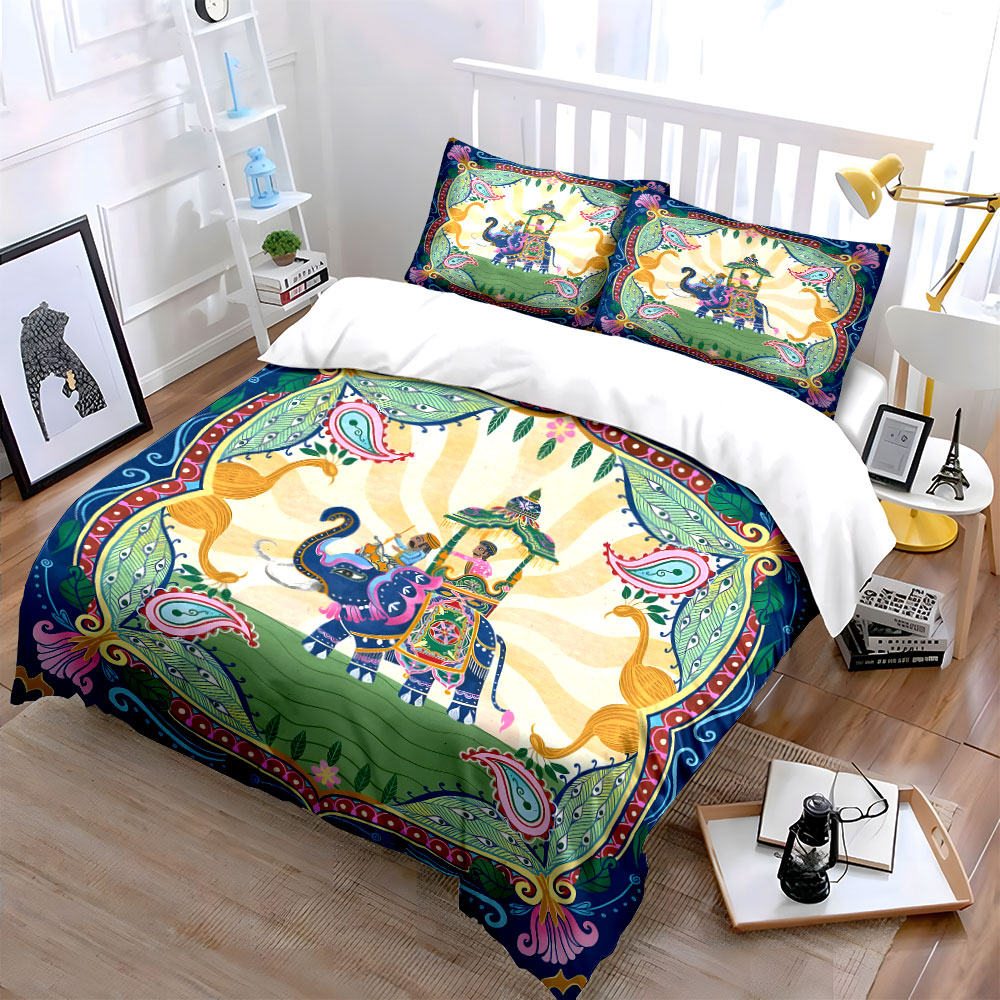 장식이 화려한 코끼리와 승객 패턴이 있는 이불 커버 세 - Duvet Cover Sets With Zipper 리뷰 및 가격