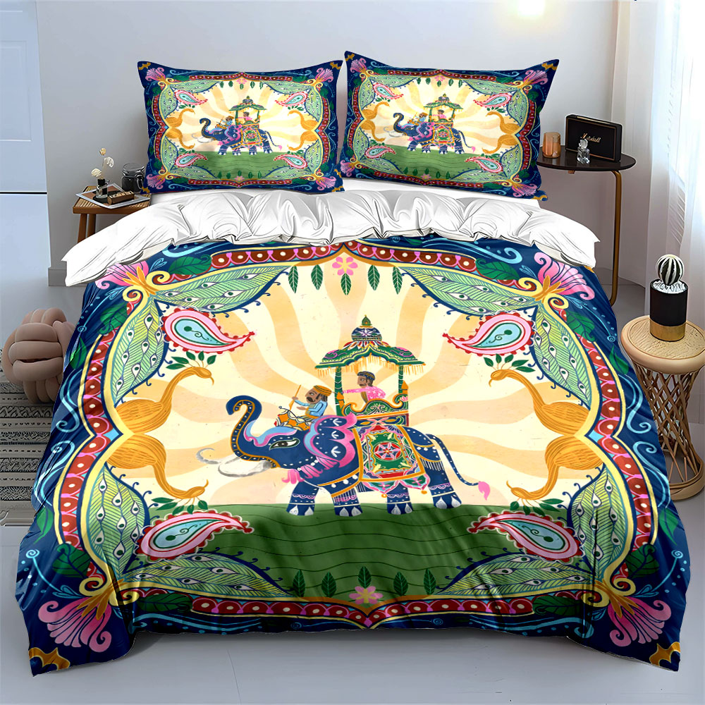 장식이 화려한 코끼리와 승객 패턴이 있는 이불 커버 세 - Duvet Cover Sets With Zipper 리뷰 및 가격