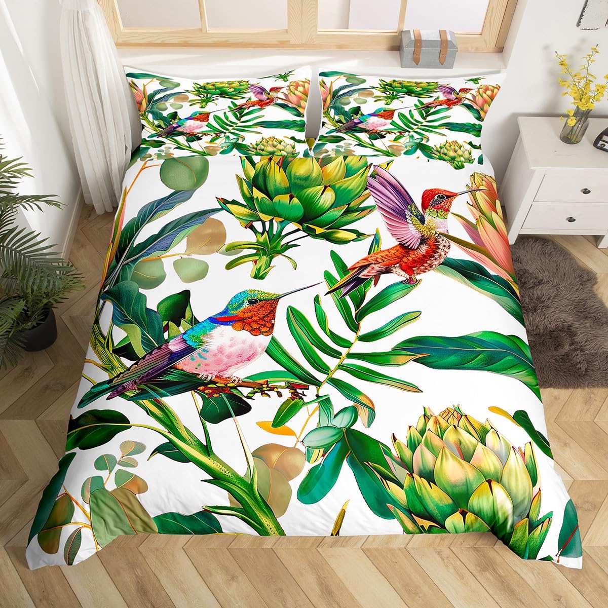 Hummingbird Bedding Set Luxury - Aesthetic Floral Duvet Cover 리뷰 및 가격