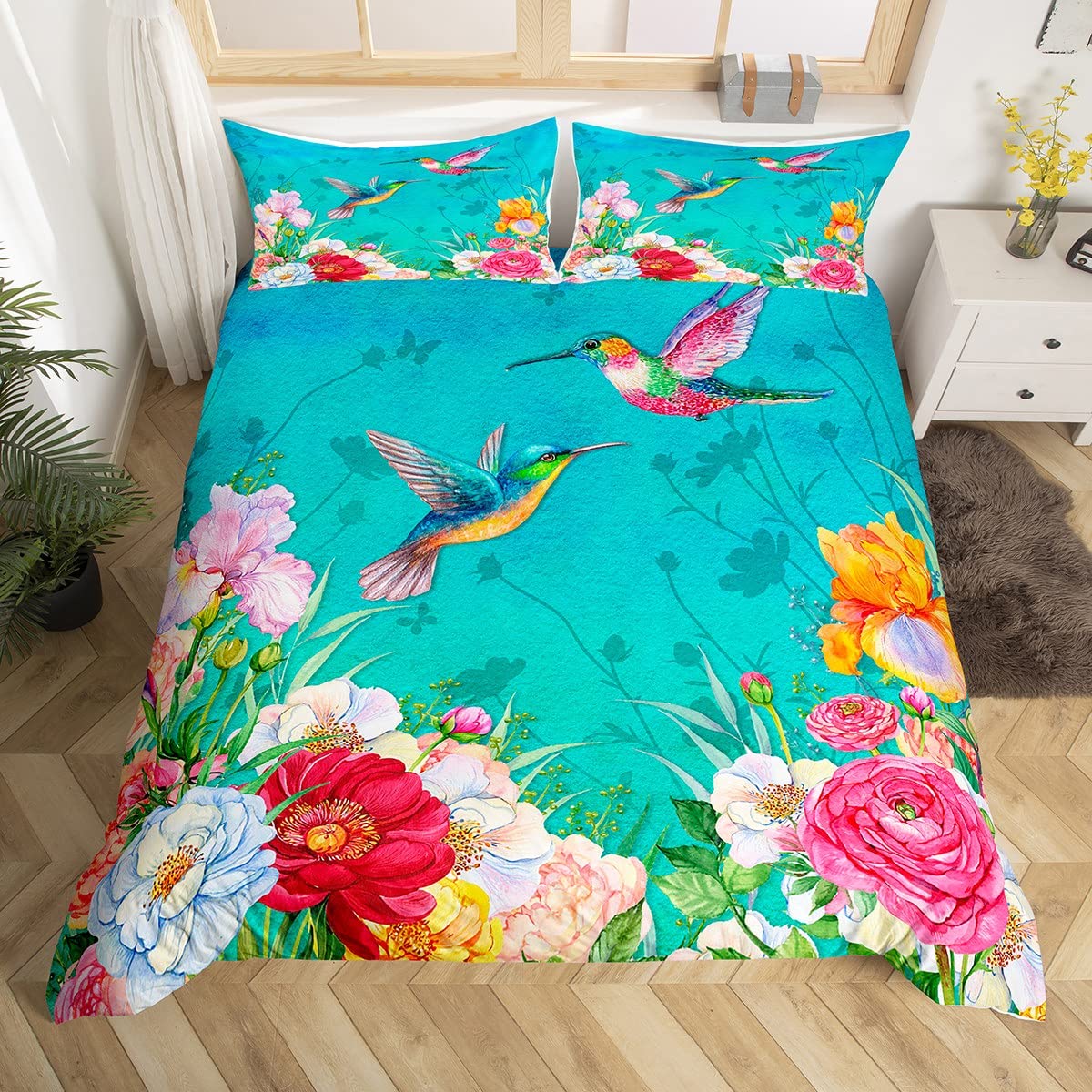 Hummingbird Bedding Set Luxury - Aesthetic Floral Duvet Cover 리뷰 및 가격