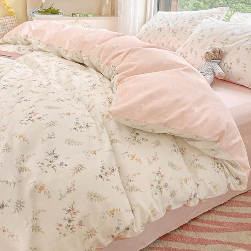Ins 핑크 꽃 침구 세트, 패션 플랫 시트, 이불 커 - Aesthetic Floral Duvet Cover 리뷰 및 가격