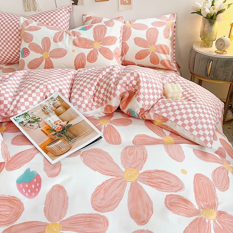 Ins 핑크 꽃 침구 세트, 패션 플랫 시트, 이불 커 - Aesthetic Floral Duvet Cover 리뷰 및 가격