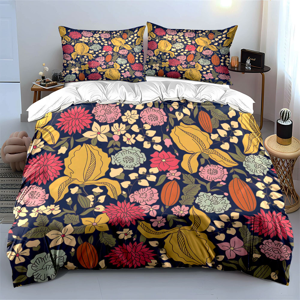 다채로운 꽃과 잎 패턴 이불 커버 세트 디지털 프린트  - Duvet Cover Sets With Zipper 리뷰 및 가격