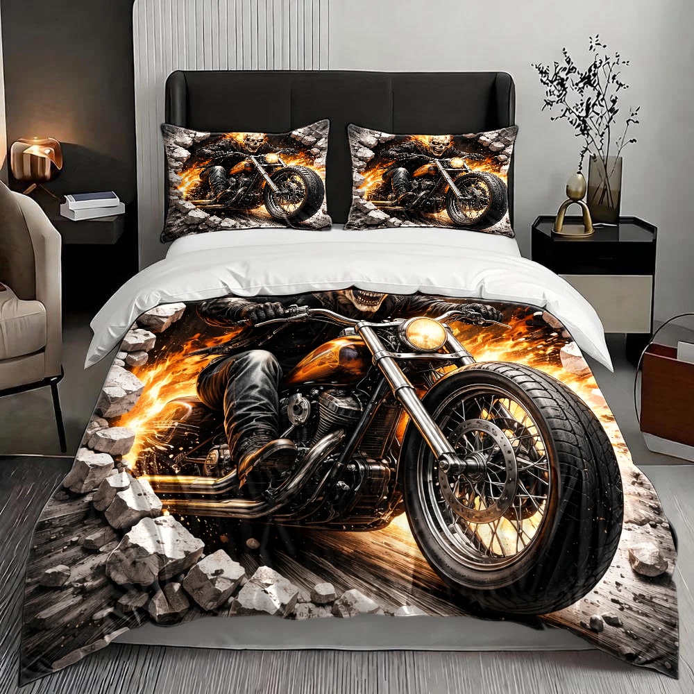 고스트 라이더 플레임 스컬 오토바이 이불 커버 세트 3 - Duvet Cover Sets With Zipper 리뷰 및 가격