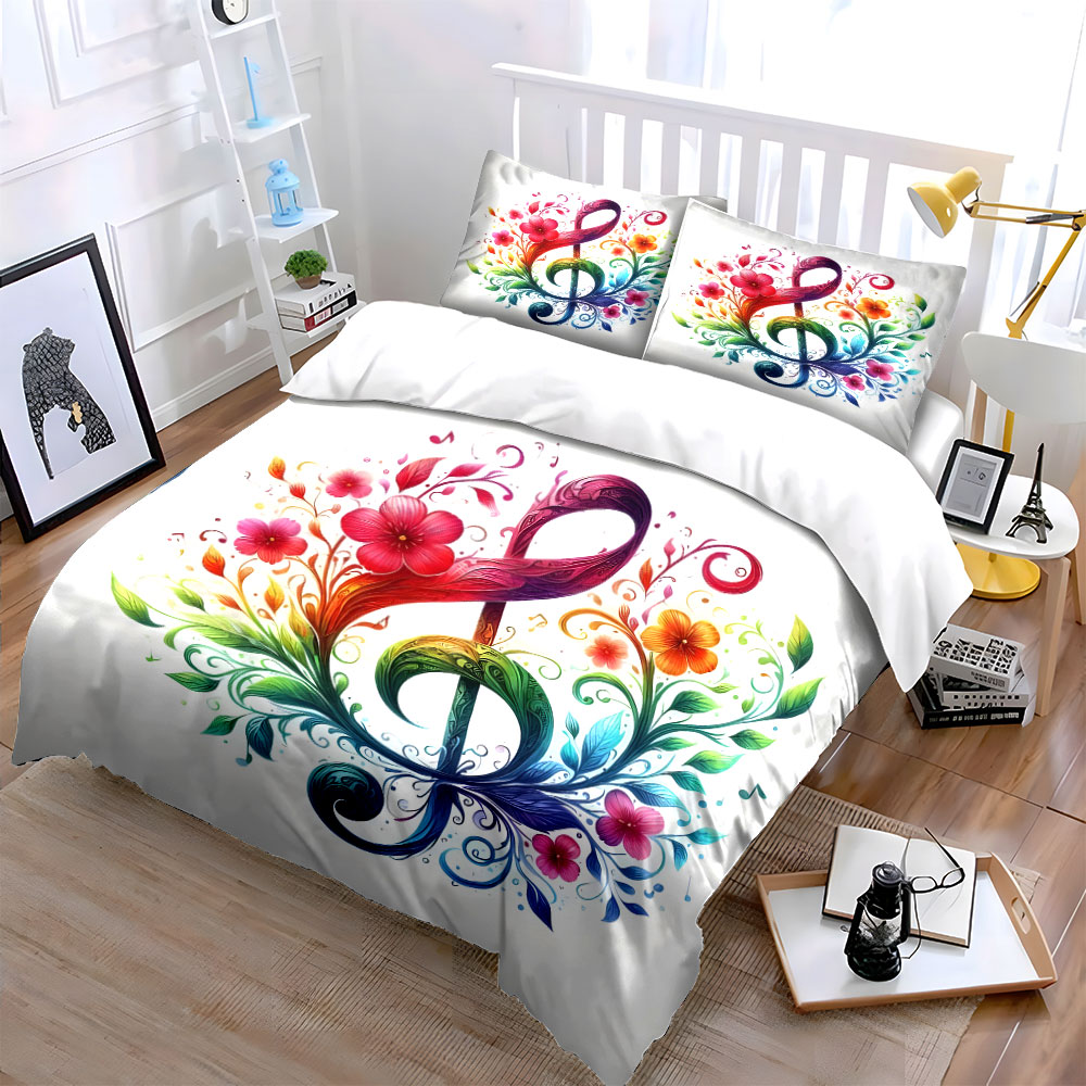 활기 넘치는 꽃무늬와 음표 패턴이 얽힌 디지털 프린트  - Duvet Cover Sets With Zipper 리뷰 및 가격