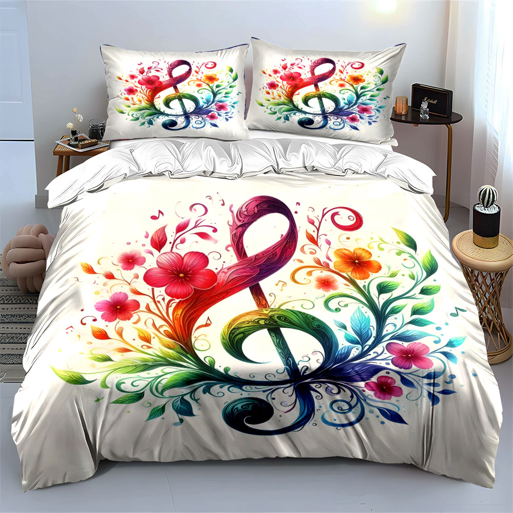 활기 넘치는 꽃무늬와 음표 패턴이 얽힌 디지털 프린트  - Duvet Cover Sets With Zipper 리뷰 및 가격