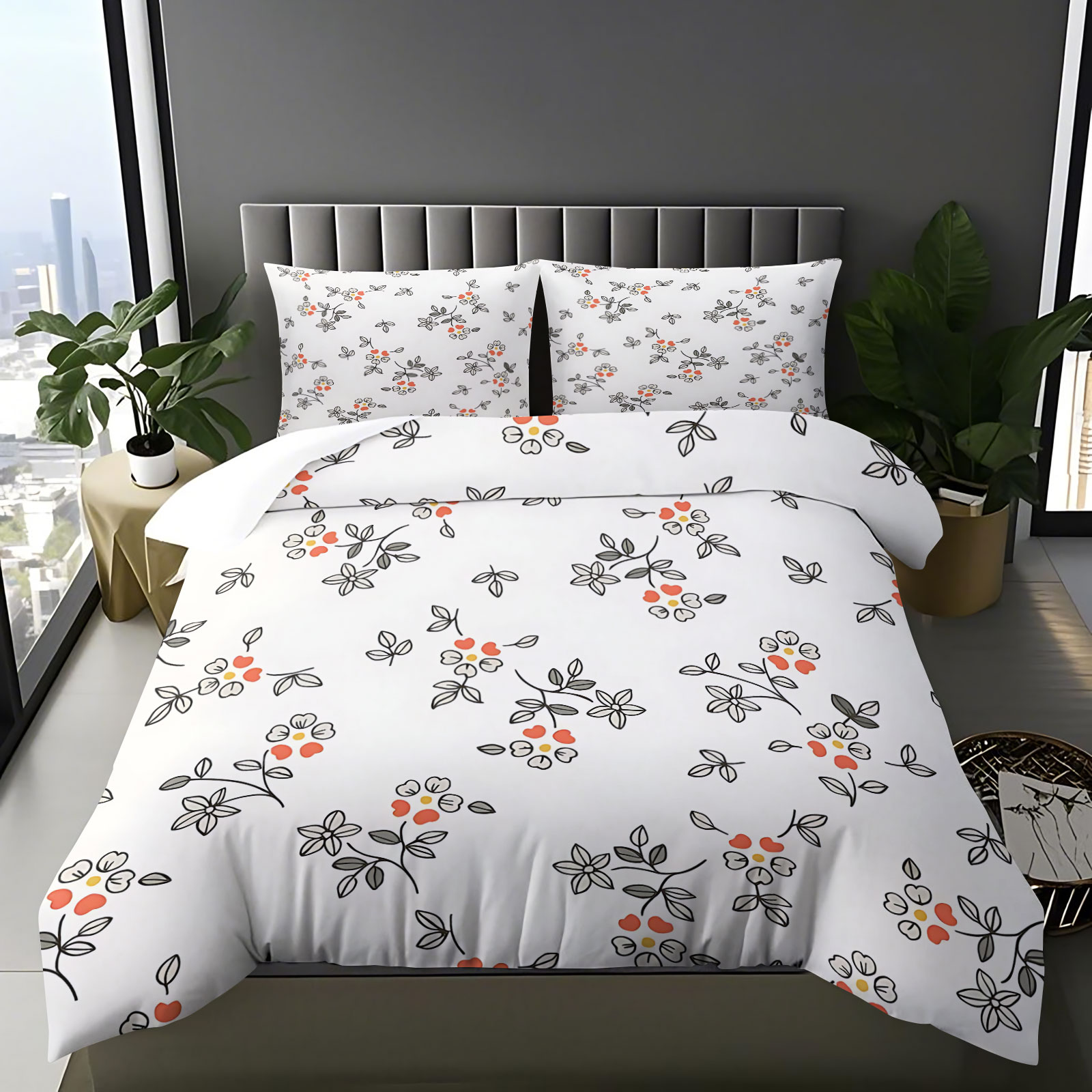 미니멀한 손으로 그린 ​​얇은 선 오렌지 레드 작은 꽃 - Aesthetic Floral Duvet Cover 리뷰 및 가격