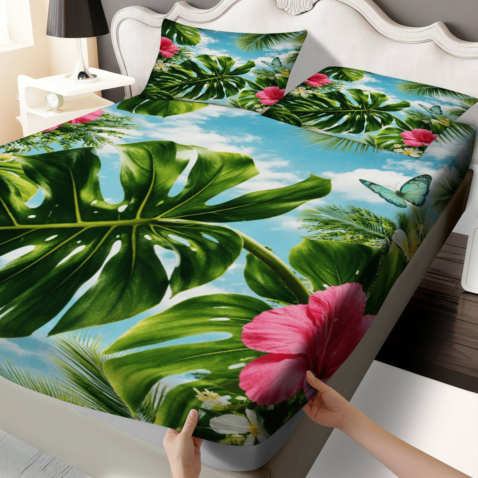 트로피컬 히비스커스 침대 시트 세트, 여름 테마, 트로 - Fitted Bed Sheets Deep Pocket 리뷰 및 가격