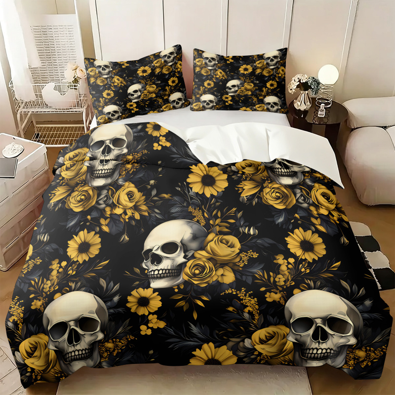 다크 에스테틱 해골 노란 꽃무늬 이불 커버 세트 해바라 - Aesthetic Floral Duvet Cover 리뷰 및 가격
