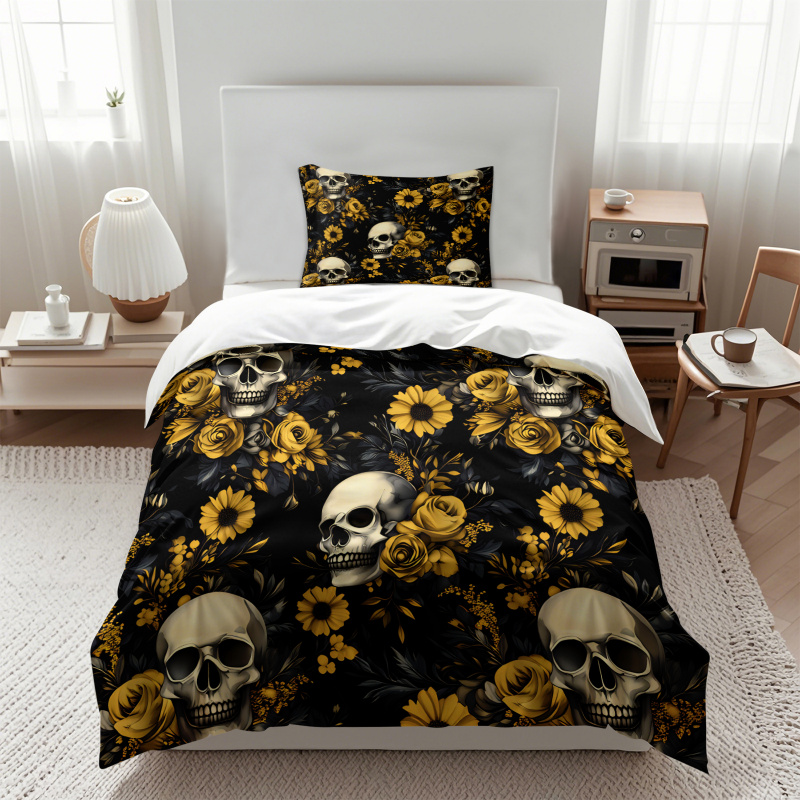다크 에스테틱 해골 노란 꽃무늬 이불 커버 세트 해바라 - Aesthetic Floral Duvet Cover 리뷰 및 가격