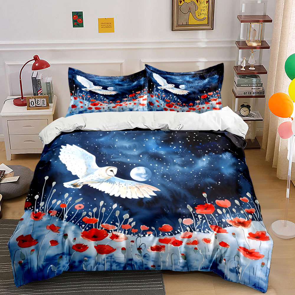 밤하늘의 올빼미와 양귀비 무늬 이불 커버 세트 디지털  - Duvet Cover Sets With Zipper 리뷰 및 가격