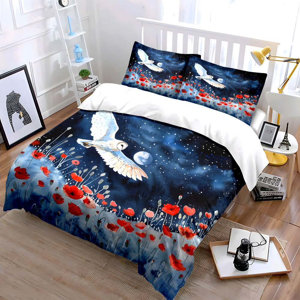 밤하늘의 올빼미와 양귀비 무늬 이불 커버 세트 디지털  - Duvet Cover Sets With Zipper 리뷰 및 가격