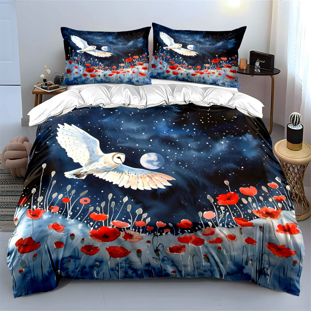 밤하늘의 올빼미와 양귀비 무늬 이불 커버 세트 디지털  - Duvet Cover Sets With Zipper 리뷰 및 가격