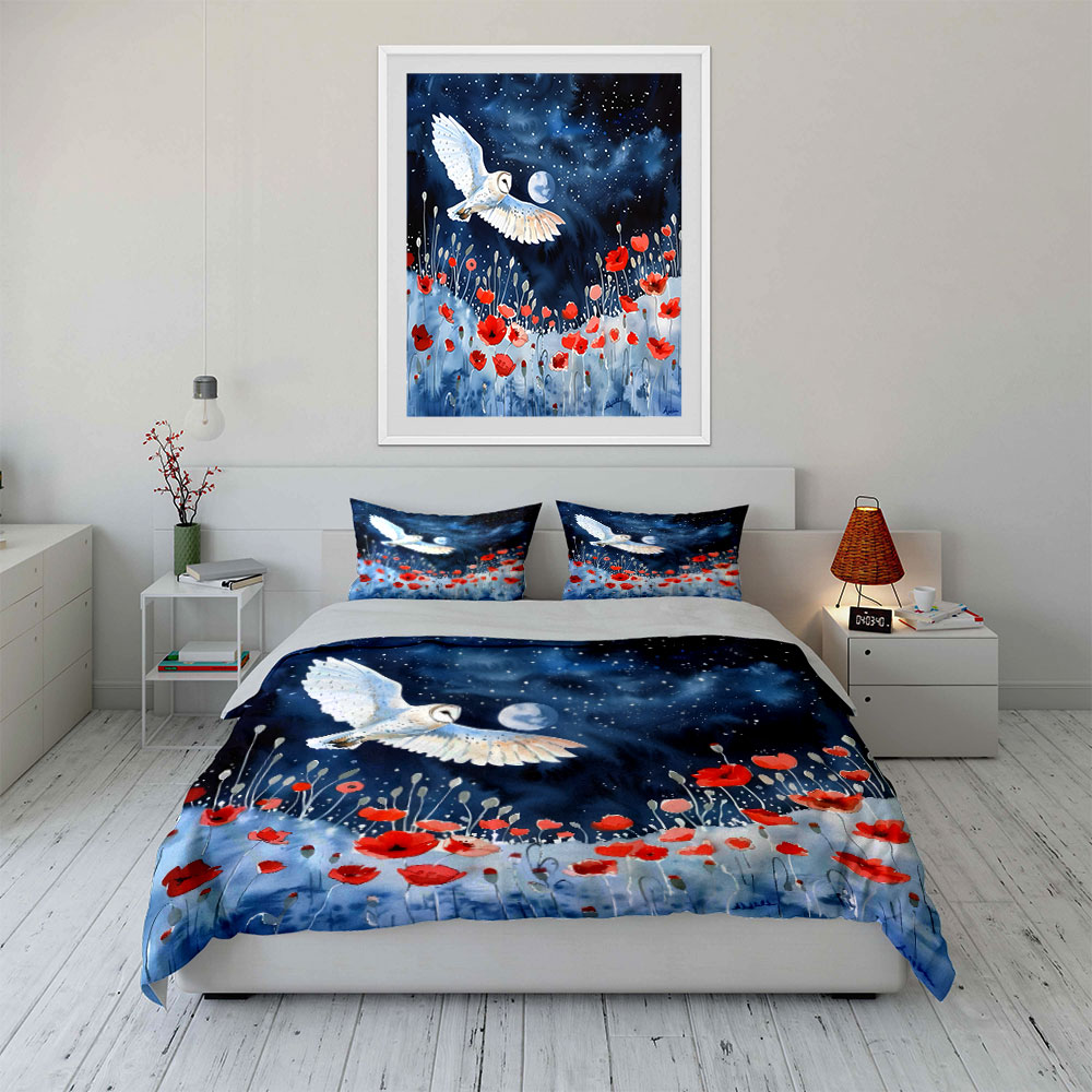 밤하늘의 올빼미와 양귀비 무늬 이불 커버 세트 디지털  - Duvet Cover Sets With Zipper 리뷰 및 가격