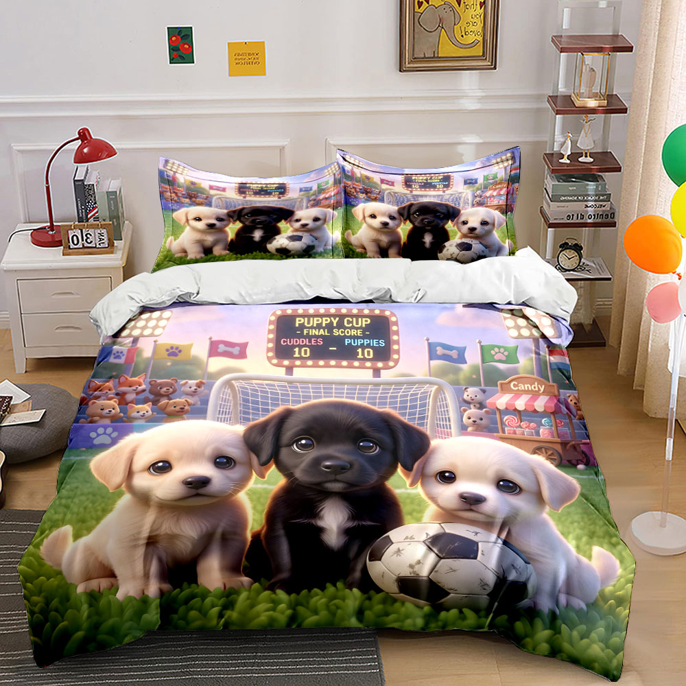 축구 경기장에서의 사랑스러운 강아지들 패턴이 있는 이불 - Duvet Cover Sets With Zipper 리뷰 및 가격