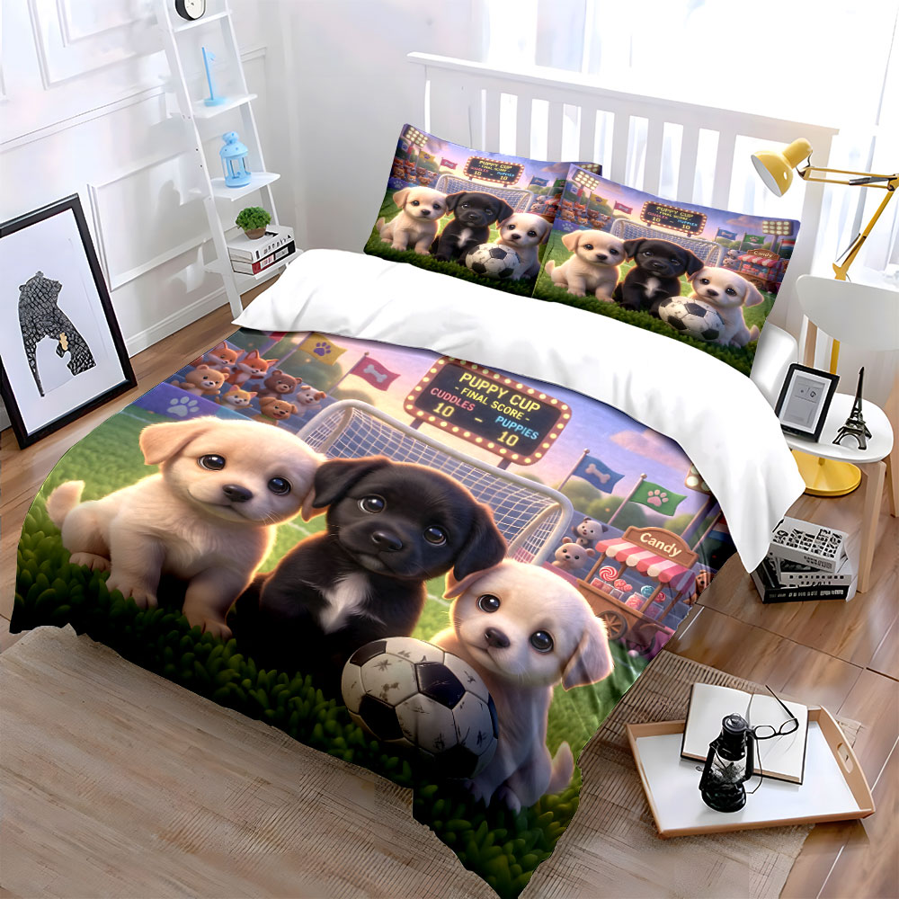 축구 경기장에서의 사랑스러운 강아지들 패턴이 있는 이불 - Duvet Cover Sets With Zipper 리뷰 및 가격