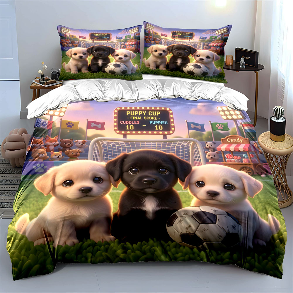축구 경기장에서의 사랑스러운 강아지들 패턴이 있는 이불 - Duvet Cover Sets With Zipper 리뷰 및 가격