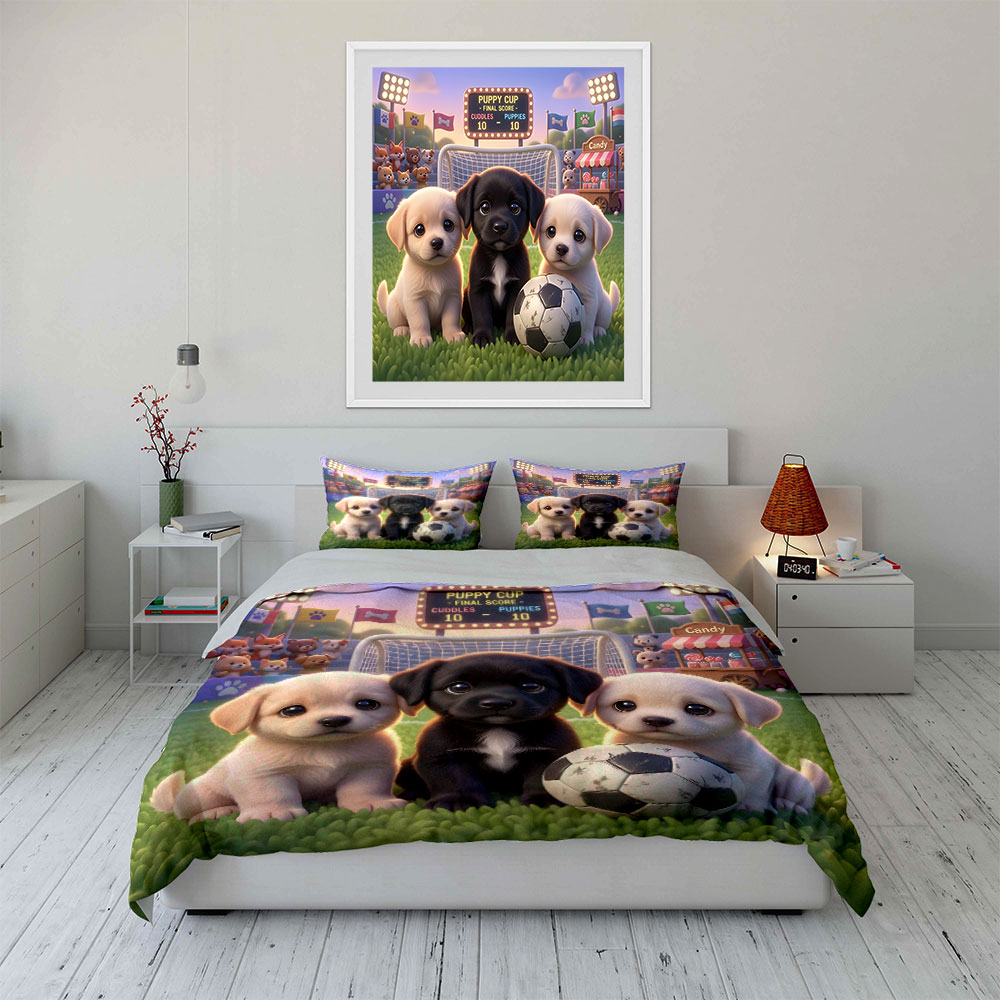 축구 경기장에서의 사랑스러운 강아지들 패턴이 있는 이불 - Duvet Cover Sets With Zipper 리뷰 및 가격