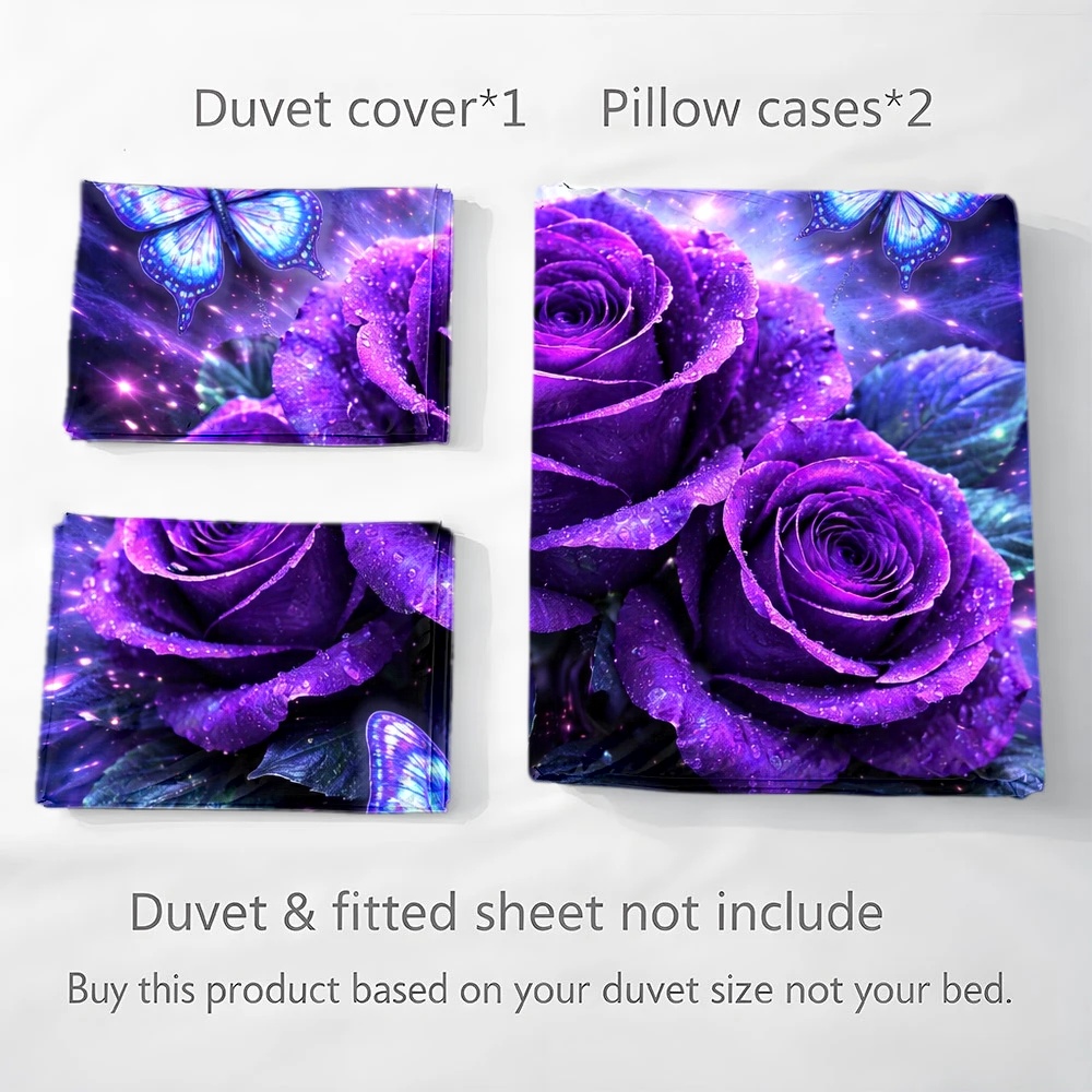 3피스 몽환적인 퍼플 로즈 블루 나비 이불 커버 세트, - Duvet Cover Sets With Zipper 리뷰 및 가격
