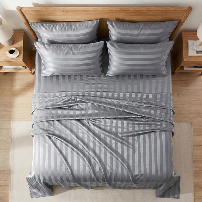 주름 방지 스트라이프 새틴 침대 시트 세트, 시원한 실 - Fitted Bed Sheets Deep Pocket 리뷰 및 가격