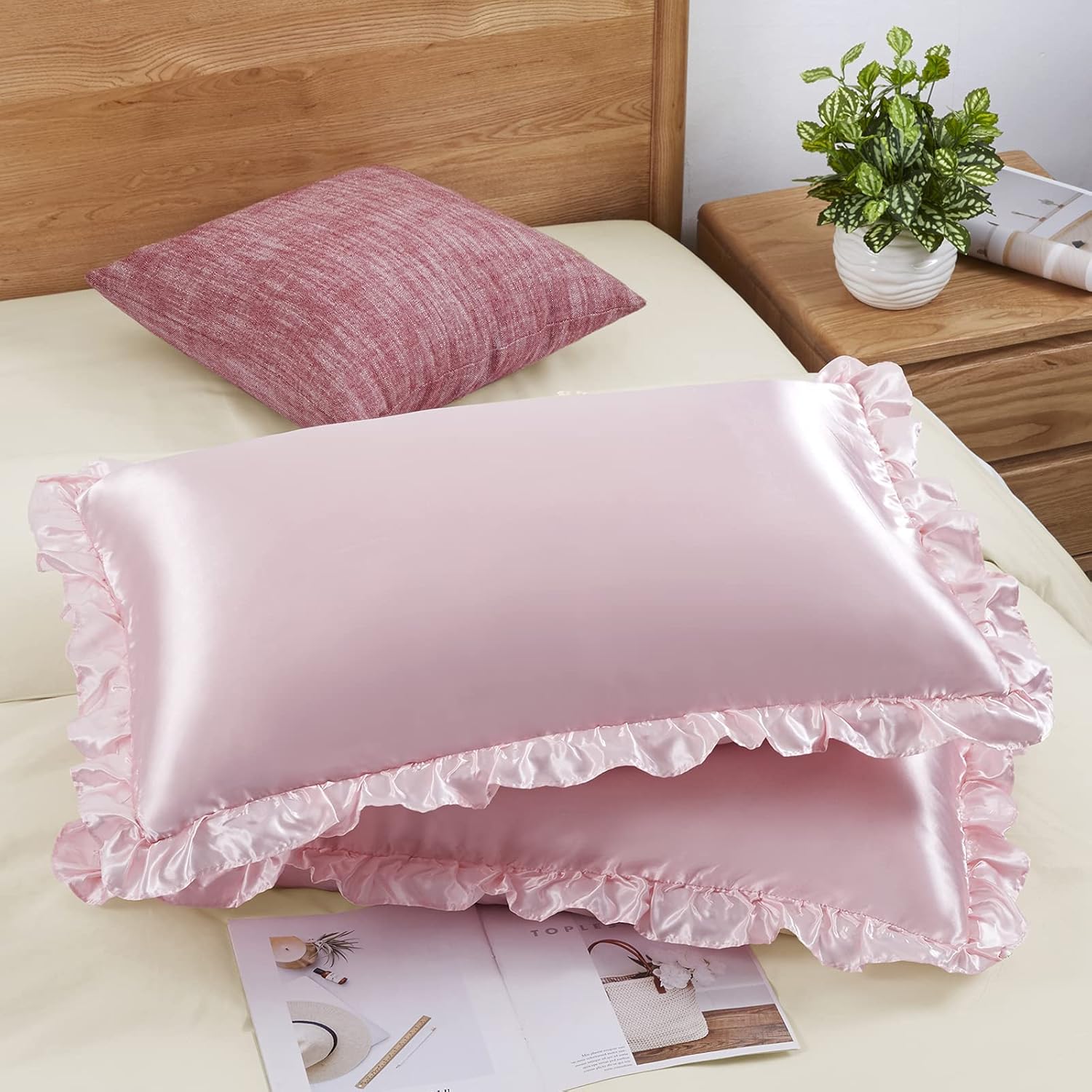머리카락과 피부를 위한 2피스 새틴 러플 베개 커버,  - Satin Silk Pillowcase Hair Skin 리뷰 및 가격