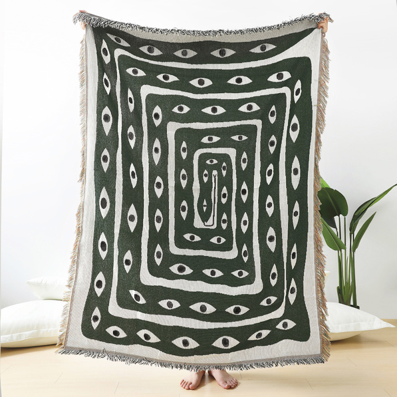 녹색 흰색 악마의 눈 자카드 담요 추상적인 눈 패턴 보 - Boho Throw Blanket Fringe 리뷰 및 가격