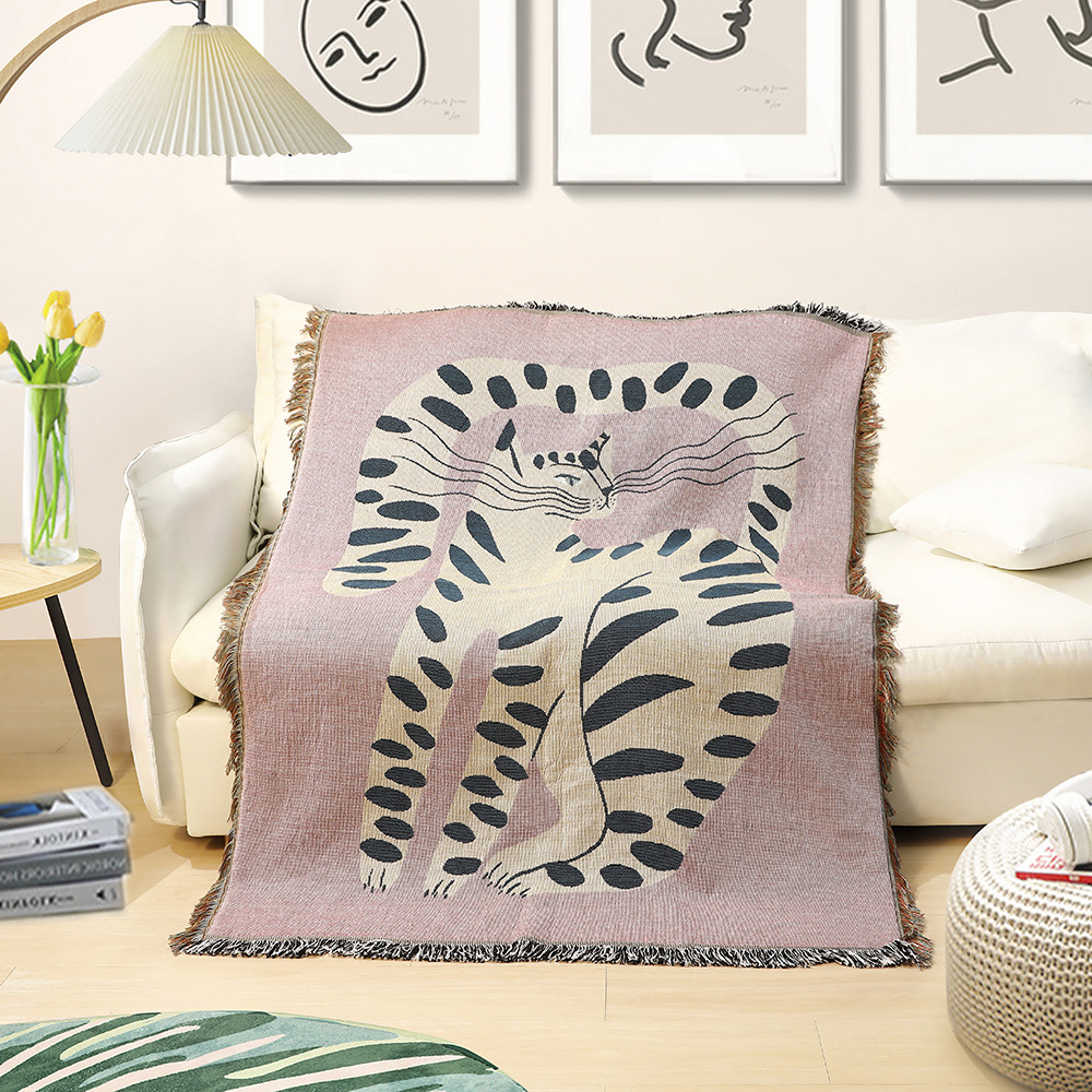 보헤미안 추상 고양이 자카드 담요, 예술적인 레오파드  - Boho Throw Blanket Fringe 리뷰 및 가격