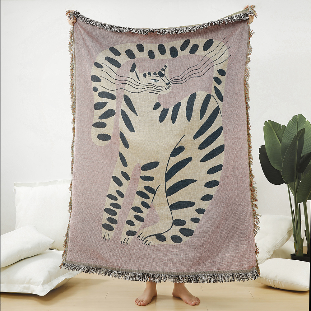보헤미안 추상 고양이 자카드 담요, 예술적인 레오파드  - Boho Throw Blanket Fringe 리뷰 및 가격