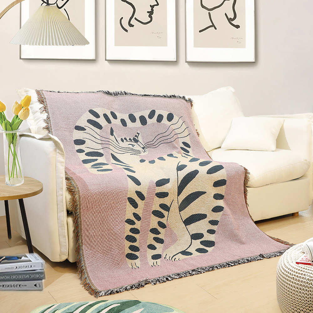 보헤미안 추상 고양이 자카드 담요, 예술적인 레오파드  - Boho Throw Blanket Fringe 리뷰 및 가격