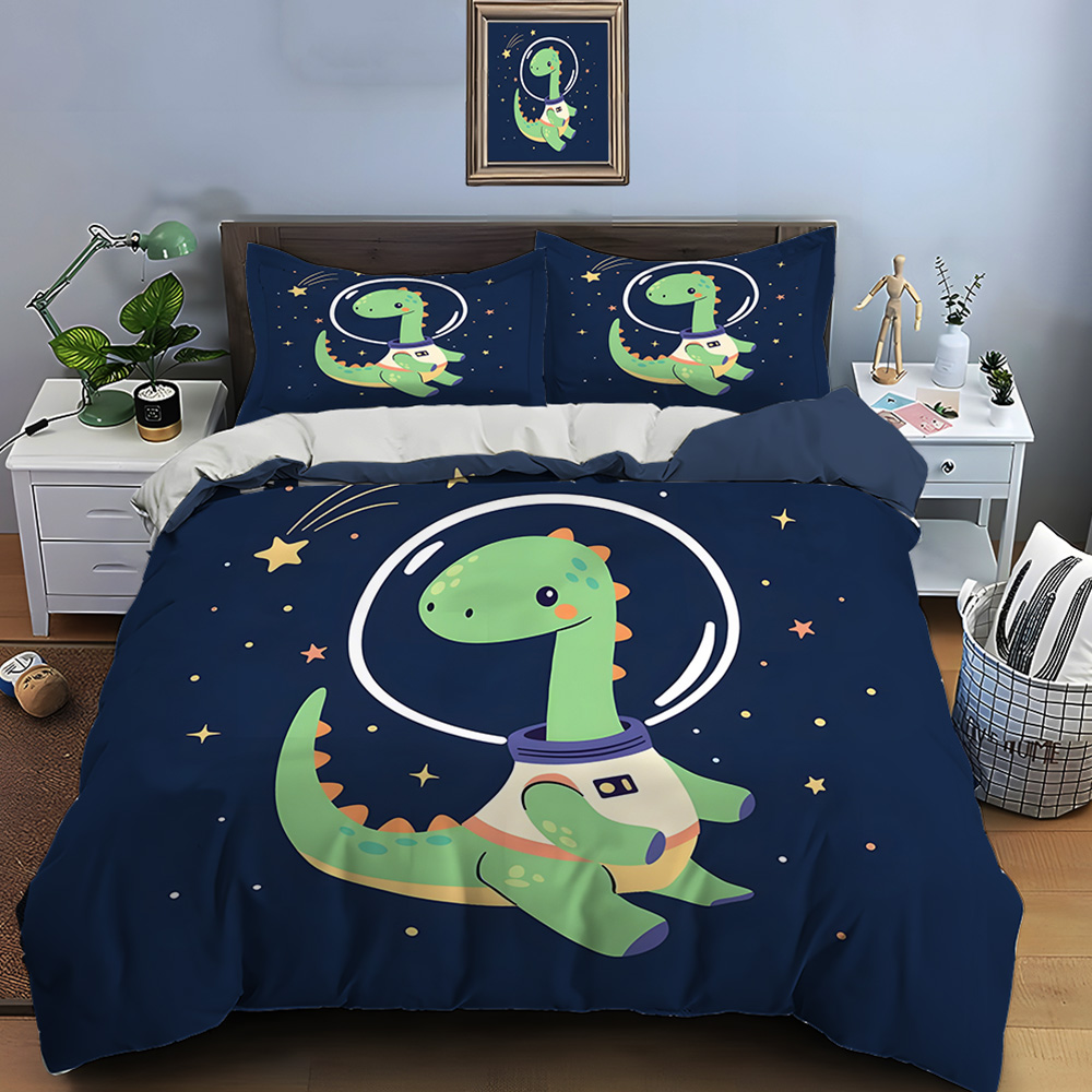 별이 빛나는 배경을 가진 우주 공룡 패턴 이불 커버 세 - Duvet Cover Sets With Zipper 리뷰 및 가격