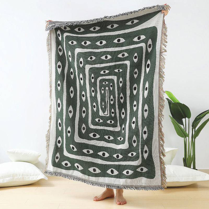 그린 화이트 이블 아이 자카드 담요 추상적인 보헤미안  - Boho Throw Blanket Fringe 리뷰 및 가격